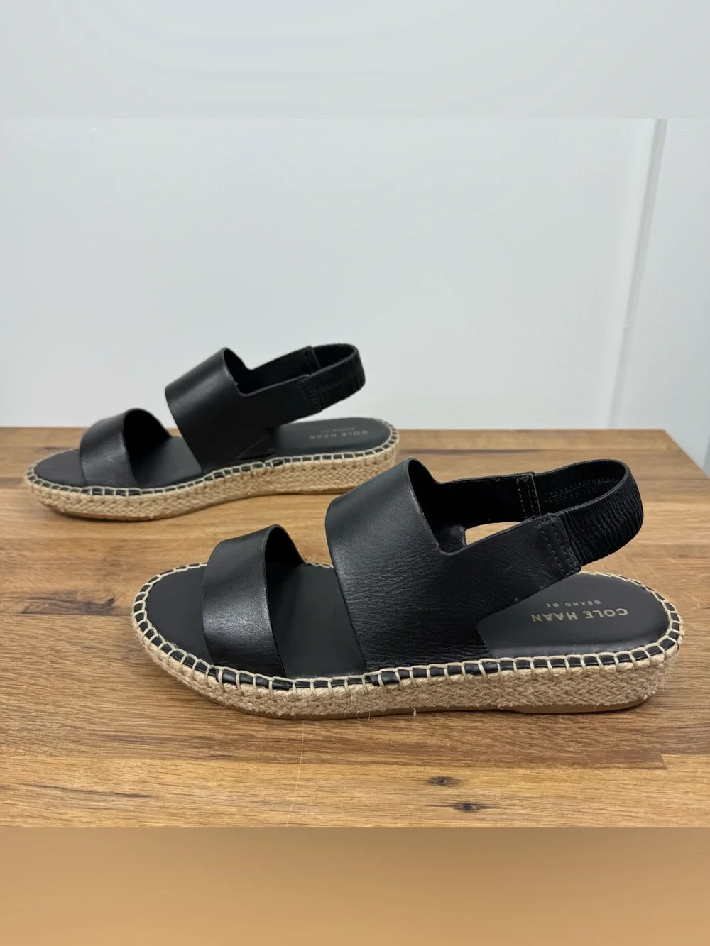 Cole Haan Cloudfeel Espadrille Sandals Double Strap Black Leather Women’s 7